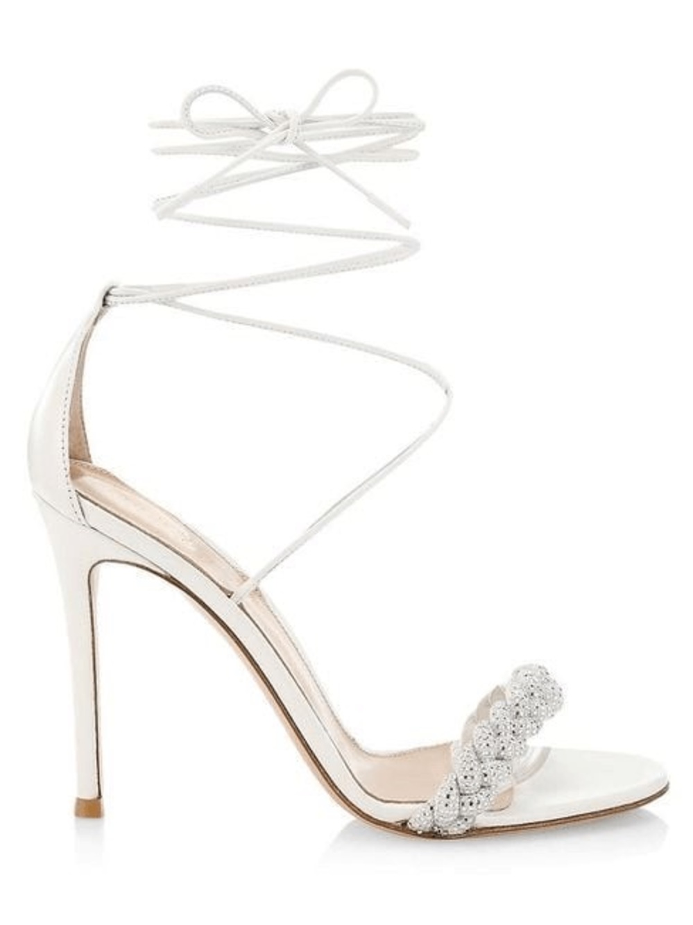 Gianvito Rossi White Crystal Braided Toe Lace-Up Stiletto Sandals
